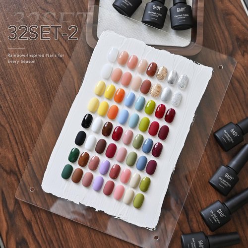 GAOY 36 Pcs Gel Nail Polish Set, 32 Colors All Season Gel Polish Kit Red Black White Nude Glitter with 4 Pcs Soak off Base Glossy Matte Top Coat & Builder for Nail Art DIY Manicure at Home