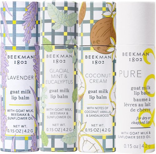 Beekman 1802 Goat Milk Lip Balm - Moisturizing Formula for Dry Lips - Sensitive Skin Safe - Assorted Scents - 0.15 oz (Pack of 4)