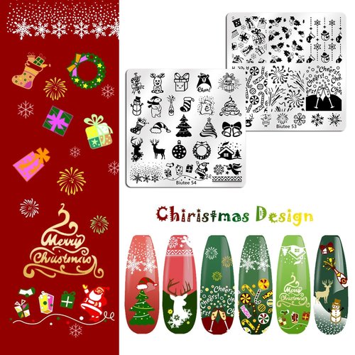 Biutee Nail Stamper Kit 15pcs Nail Art Stamp Plate 8pcs Stamp Gel Polish 1pcs Nail Stamper Scraper Set with Storage Bag, Nail Stamp Template Kit Valentine's Day Flower Lace Animal Star Design