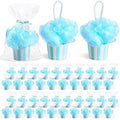 Afarnook 50 Set 50 Set Shower Loofahs for Guests Include Bath Sponge Loofahs with Cupcake Gift Packaging Bow and Clear Plastic Bags for Baptism Gender Reveal Birthday Wedding Stuffer (Blue)