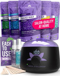 Tress Wellness Waxing Kit for Sensitive Skin, Safe for Face & Skin, Prep & Aftercare Spray, Easy to Use, At-Home Kit for Face, Bikini, Brazilian & Full Body - Digital Display, Black Purple Flower