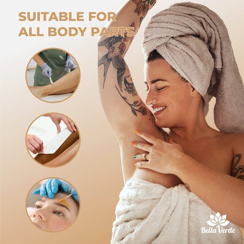 Bella Verde Wooden Wax Applicator Sticks and Non-Woven White Wax Strips - Wooden Waxing Spatulas - Large - 400 count - Hair removal - For Men - Women - Brazilian Eyebrow Home Body Waxing - Prime