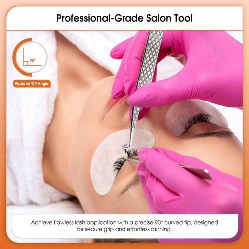 Glory 90 Degree Angle Lash Tweezers for Eyelash Extensions – Precision Fiber Tip Diamond Grip Stainless Steel Lash Tool for Mega Volume, Classic & Professional Lash Tech Supplies