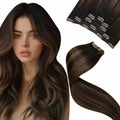 LaaVoo Clip in Hair Extensions Balayage Darkest Brown to Light Brown Balayage Brown Human Hair Clip in Extensions Brown Balayage Hair Extension Clip ins Straights Short Hair 12 Inch 5pcs 80g