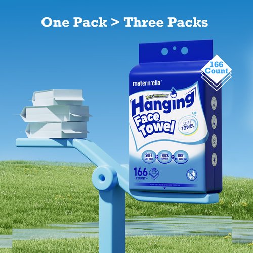 matern'ella Hanging Dry Wipes 166 Counts Face Towel Washcloth Facial Cleansing Thickened Makeup Remover Disposable Soft Face Towelettes for Sensitive Skin Fragrance and Alcohol Free Wet Dry Dual Use