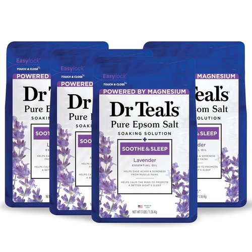 Dr Teal's Epsom Magnesium Salt Soak - Soothe & Sleep with Lavender, 3 lb (Pack of 4)