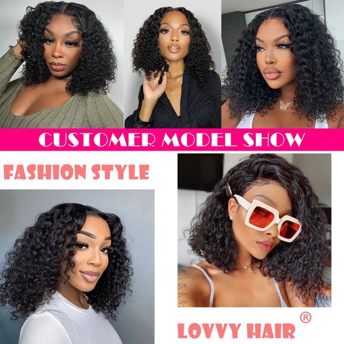Bob Wig Human Hair 200 Density 13x4 Water Wave Lace Front Wigs Human Hair HD Transparent Lace Frontal Wigs Wet and Wavy Deep Wave Curly Short Bob Wig 12 inch