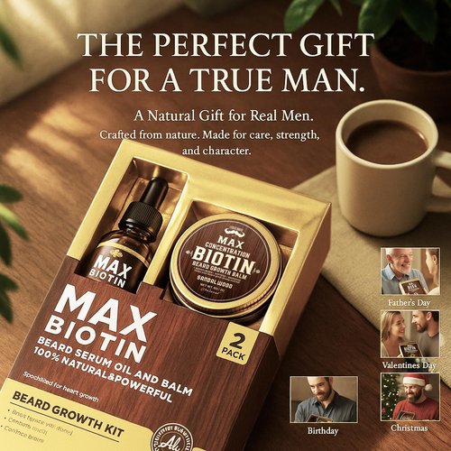 FEBOTE 4X Concentration Biotin Beard Kit for Men – Unscented Oil & Sandalwood Balm Set (2 Pack) – Moisturizes, Softens & Promotes Growth – Premium Beard Grooming Gift for Father’s Day or Him