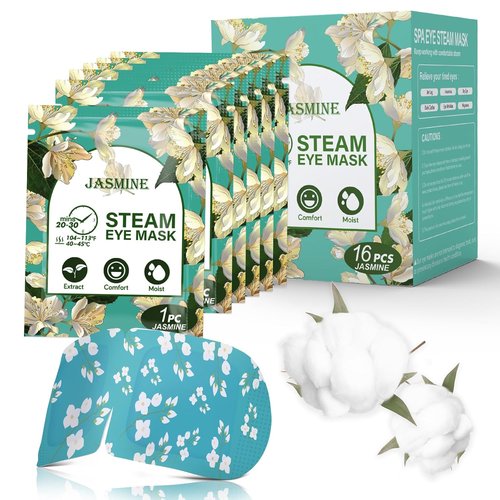 Skiennix 16-Pack Steam Eye Masks - Jasmine Warm Compress for Tired Eyes & Dark Circles | Travel-Ready Relief