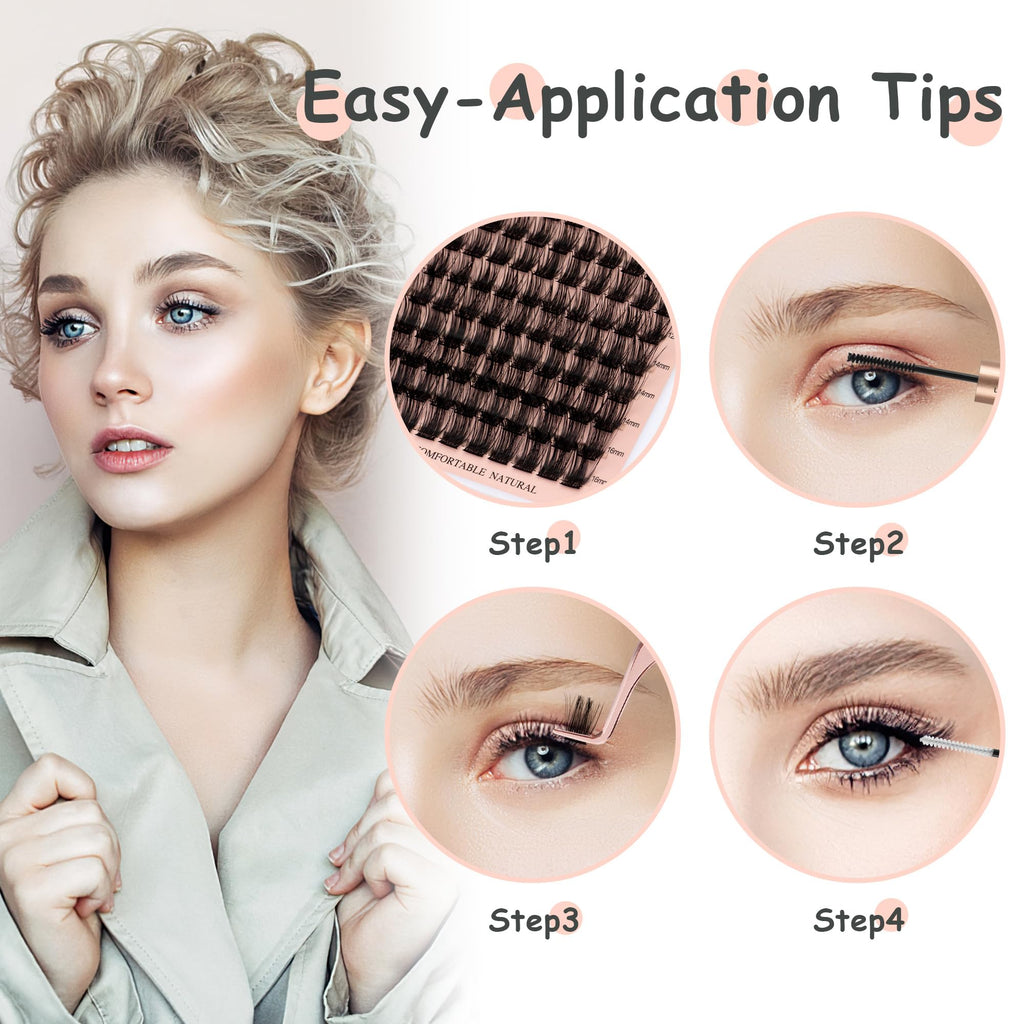 YOONOYA Lash Clusters 144 PCS 10 mm Volume Lashes Eyelash Clusters D Curl Cluster Eyelash Extensions Natural Wispy Cluster Lashes Reusable Individual Thick Lash Extension (QD-10mm)