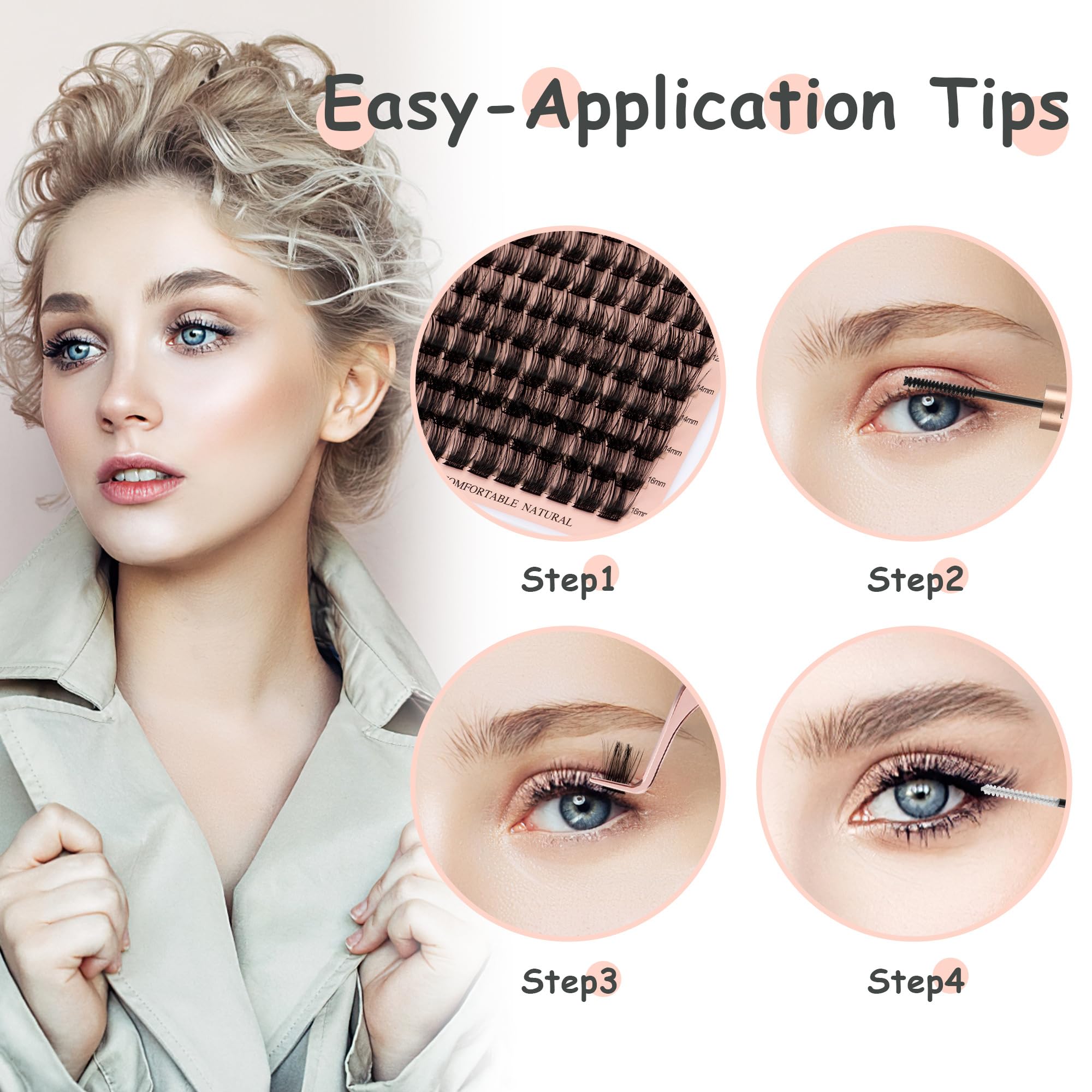 YOONOYA Lash Clusters 144 PCS 10 mm Volume Lashes Eyelash Clusters D Curl Cluster Eyelash Extensions Natural Wispy Cluster Lashes Reusable Individual Thick Lash Extension (QD-10mm)