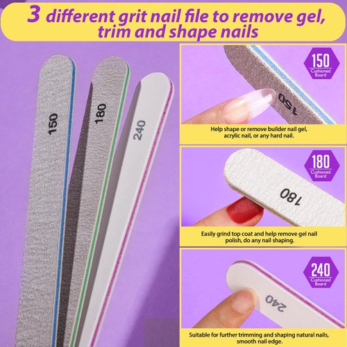 Teenitor Nail Buffer and Shine Kit, 12pcs Nail Files 100/180 Emery Boards for Natural Nails, Finger Nail File and Buffer Set for Nails, Nail Filer 240 Grit Nail File Buffing Block for Women