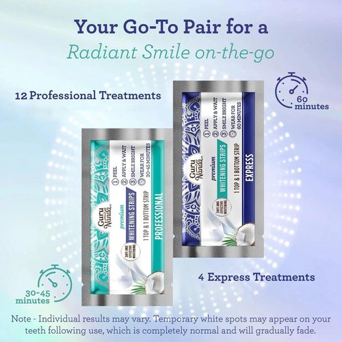 GuruNanda Teeth Whitening Strips - 16-Day Treatment with Non-Slip, Dry Strip Technology - Whitening Designed with Care for a Brighter Smile
