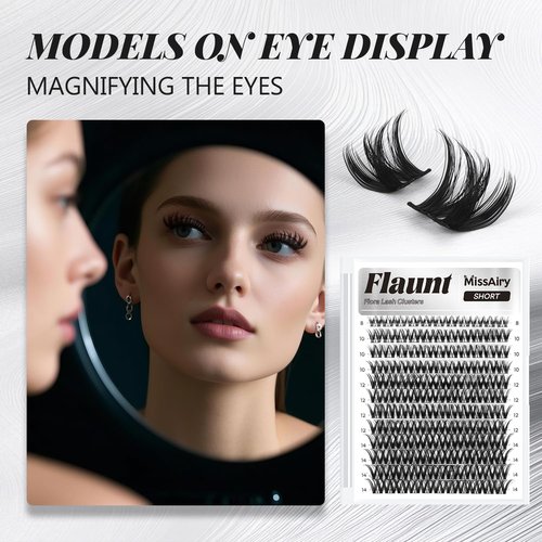 MissAiry Flaunt Lash Clusters Eyelash Extensions Short Lash Clusters 8-14MM Wispy Eyelash Clusters Flora Cluster Lashes D Curly Cluster Eyelash Extensions Natural Lashes(Flaunt 8-14MM)