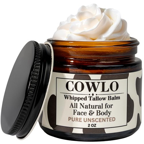 Cowlo Whipped Beef Tallow for Skin – 100% Grass Fed Tallow Moisturizer for Face, Organic Body Butter, Rosacea, Eczema, Babies, Sensitive Skin (Unscented) 2oz