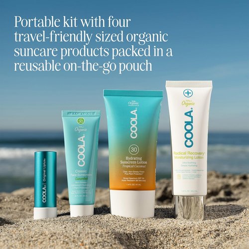 COOLA Organic Sunscreen & Lip Balm SPF 30 | TSA Approved, Vegan & Gluten-Free Essentials Kit - 4 Items