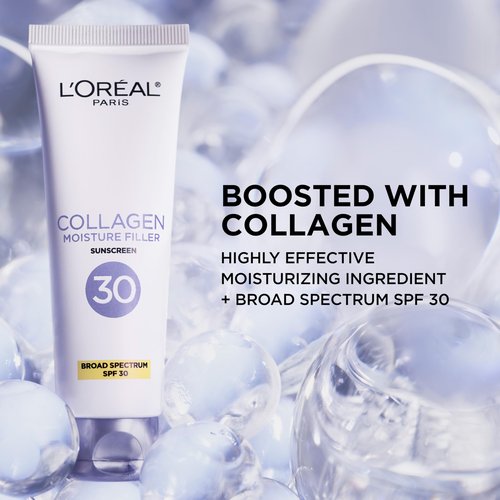 L'Oreal Paris Collagen Moisture Filler Face Cream with Broad Spectrum SPF 30, Anti-Aging Moisturizer and Daily Sunscreen, Includes Face Serum Sample
