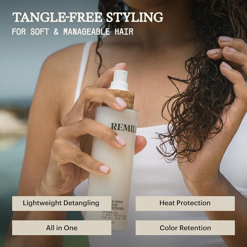 Remilia Rice & Shine Leave-In Conditioner Spray - Detangling Heat Protectant with Rice Protein & Botanical Oils for Color-Treated Hair - 6.7 fl oz