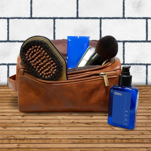 Eurow Luxe Mens 3 Compartment Faux Leather Toiletry Bag With Metal Hanging Hook & Handstrap For Travel, Organize Bath Supplies, Grooming & Shaving Kits, Personal Hygiene, Travel Essentials, Brown