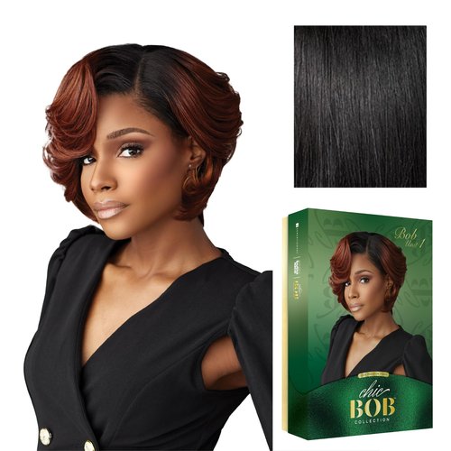 Sensationnel Chicbob Lace Frontwig - Bob Unit 1 Face Framing Glueless Wig Wide 5 Inch Deep Part Synthetic Preplucked Hairline (1 JETBLACK)