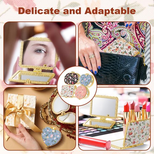 Jetec 32 Sets Compact Mirror Gift for Women, Floral Gold Edge Folding Pocket Makeup Mirror with Gold Organza Bags & Thank You Cards, Mother's Day Ideal Gifts Bulk Presents for Mom, Wife, Bridal Shower