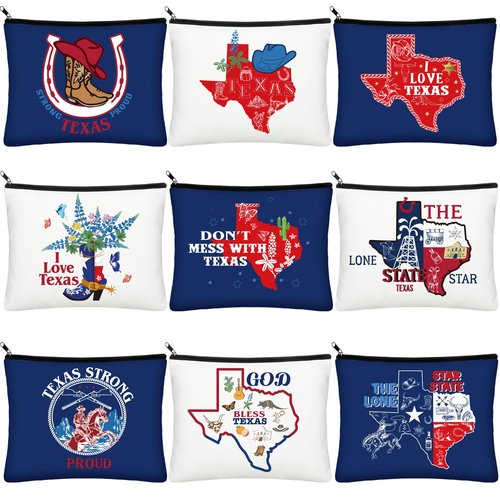 Reginary 9 Pcs City Cosmetic Bag USA City Souvenir Gifts Texas Makeup Bag Chicago Texas Florida Souvenirs Makeup Purse for Women Girls Traveler Birthday Christmas Favors(Texas)