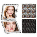 SU969QL 2-Pack Leopard Print Compact Mirror for Travel, 1X/3X Double Sided Magnifying Portable Pocket Handbag Handheld Foldable Cosmetic Mirror for Women