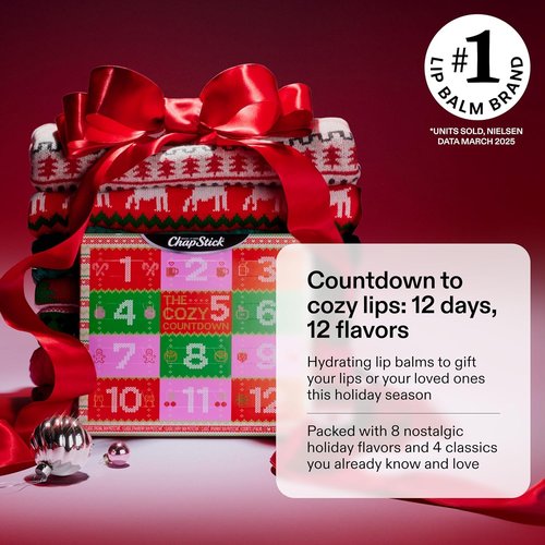 ChapStick Advent Calendar 2025 - Cozy Holiday Lip Balm Gift Set | 12-Pack Variety for All Ages, 0.15 Oz Each