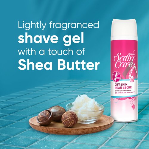 Gillette Venus Satin Care Dry Skin Shave Gel for Women, 6 Count, 7oz Each, Infused with Shea Butter for a Comfortable Shave