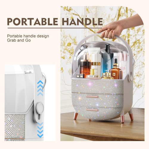 Ptesly Teen Girls Gift Makeup Organizer,Skincare Organizer Jewelry Storage,Cosmetics Storage and Display Case,Make Up Holders and Organizers for Countertop,Bathroom Organizer (Pearl White)