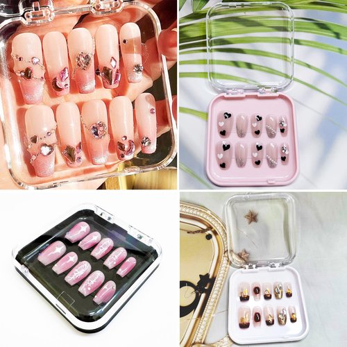 14 Pcs Press On Nail Packaging Box Press on Nail Storage Box for Press Ons with 60 Pcs Adhesive Double Sided Tape for Fake Nail Storage Case Nail Display Nail Salon Supplies Nail Art Nail Business