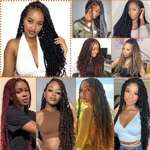 Passion Twist Hair 18 Inch Pre-twisted Passion Twist Crochet Hair for Women Pre-looped Water Wave Crochet Braids Bohemian Curly Crochet Hair Synthetic Hair Extensions 8 packs 1B/Gray