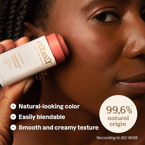 ATTITUDE Oceanly Blush Stick - Plastic-Free, Lightweight & EWG Verified | Vegan & Cruelty-Free, Happy Berry, 0.3 Oz