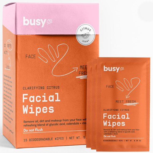 Refresh Face Wipes – Individual Cleaning Facial Wipe Singles- Moist Towelettes Individually Wrapped – After Workout & Travel – Fresh Citrus - AHA/BHA, Clover & Calendula
