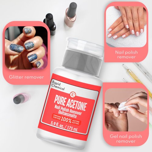 Pure Acetone 100 Percent Nail Polish Remover and Gel Nail Polish Remover With built-in Pump (175ml / 6 fl. oz) 100% Acetone