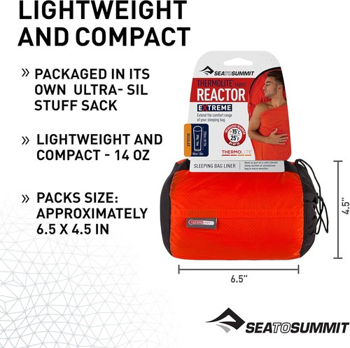 Sea to Summit Thermolite Reactor Extreme Sleeping Bag Liner - Red, 90 x 210 cm for Ultimate Warmth