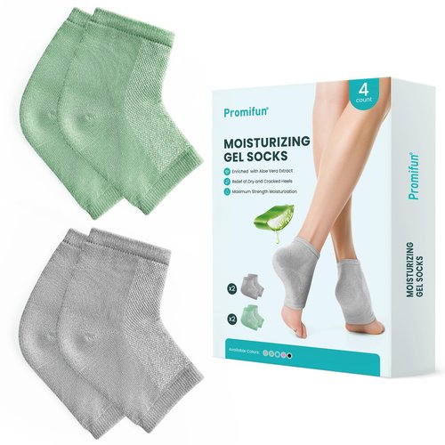 Moisturizing Heel Socks for Cracked Heel Treatment - Promifun 2 Pairs Moisturizer Socks - Heel Socks for Dry Cracked Feet - Cracked Heel Repair - Heel Socks for Women & Men (Gray & Green)