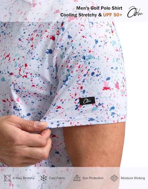 Obla Men's Golf Polo Shirt - Short Sleeve Dry Fit Performance | Moisture-Wicking Casual Print