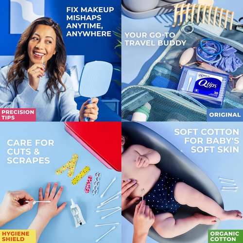 Q-tips Cotton Swabs Purse Pack Bundle (Hygiene Shield, Organic, Precision Tips & Original), Household Essentials, Beauty & Personal Care, 30 Count Each