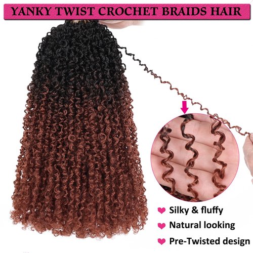 Unionbeauty Pre-looped Yanky Twists Crochet Braids Hair 12 Inch 8 PCS Copper Red Bohemian Pre-twisted Micro Passion Twist Hair Ginger Spring Twist with Bouncy Synthetic Crochet Hair Extensions 1B/350#
