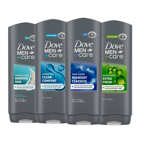DOVE MEN + CARE Body wash Mixed 4 count For Hydrated, Smooth Skin 18 fl oz