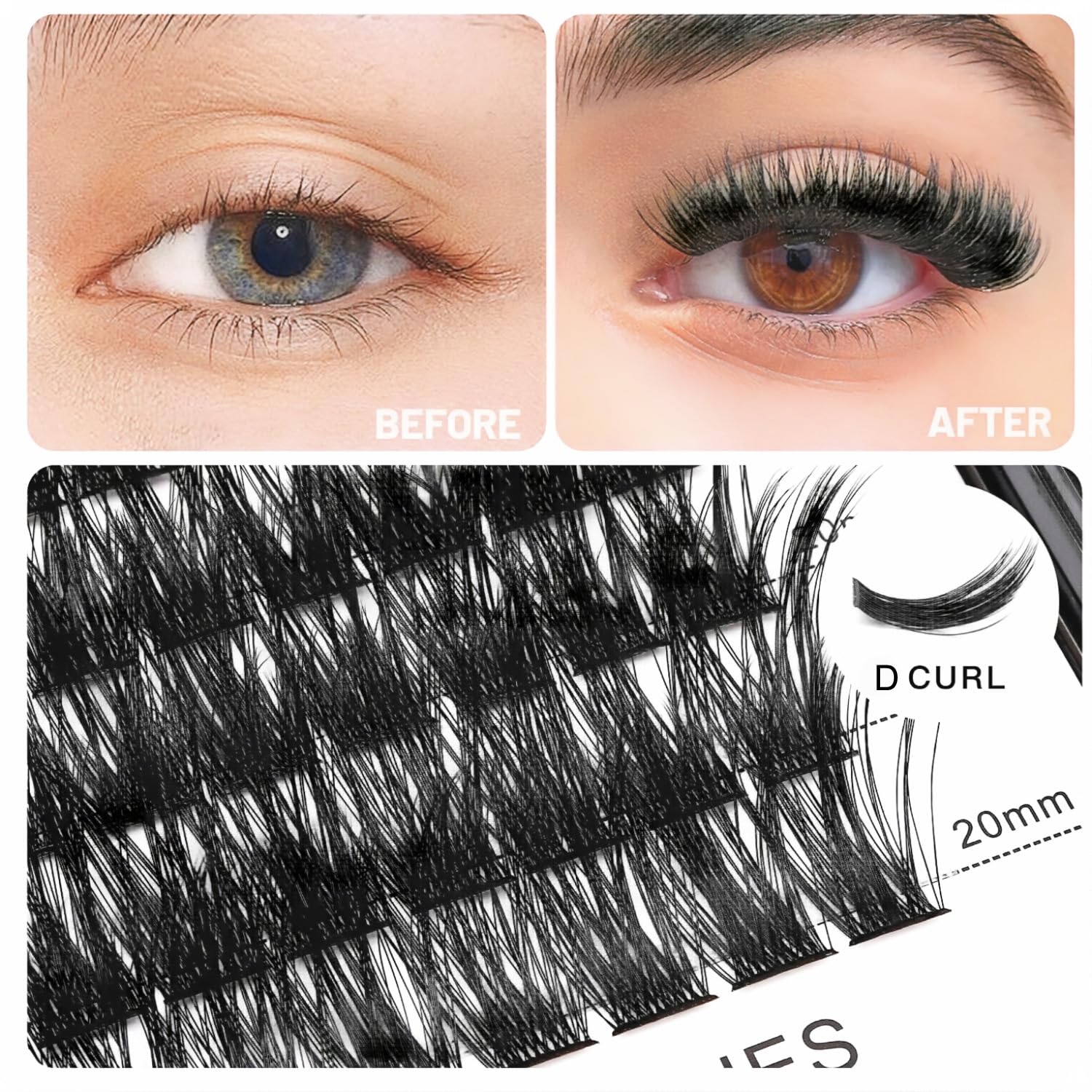 →VAYATOR Lashes Mixed Kit/False Lashes Lash Bond & Seal Kit Multiple styles To Choose 8-20mm Mix D Curl/DD Curl Makeup Cluster Grafting Eyelashes Individual Extension (C#12-14-16mm Mixed)