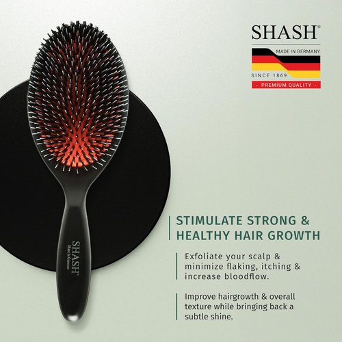 Since 1869 Boar Bristle Hair Brush - Handmade in Germany for Normal to Thick Hair - Gently Detangles & Softens (Large)