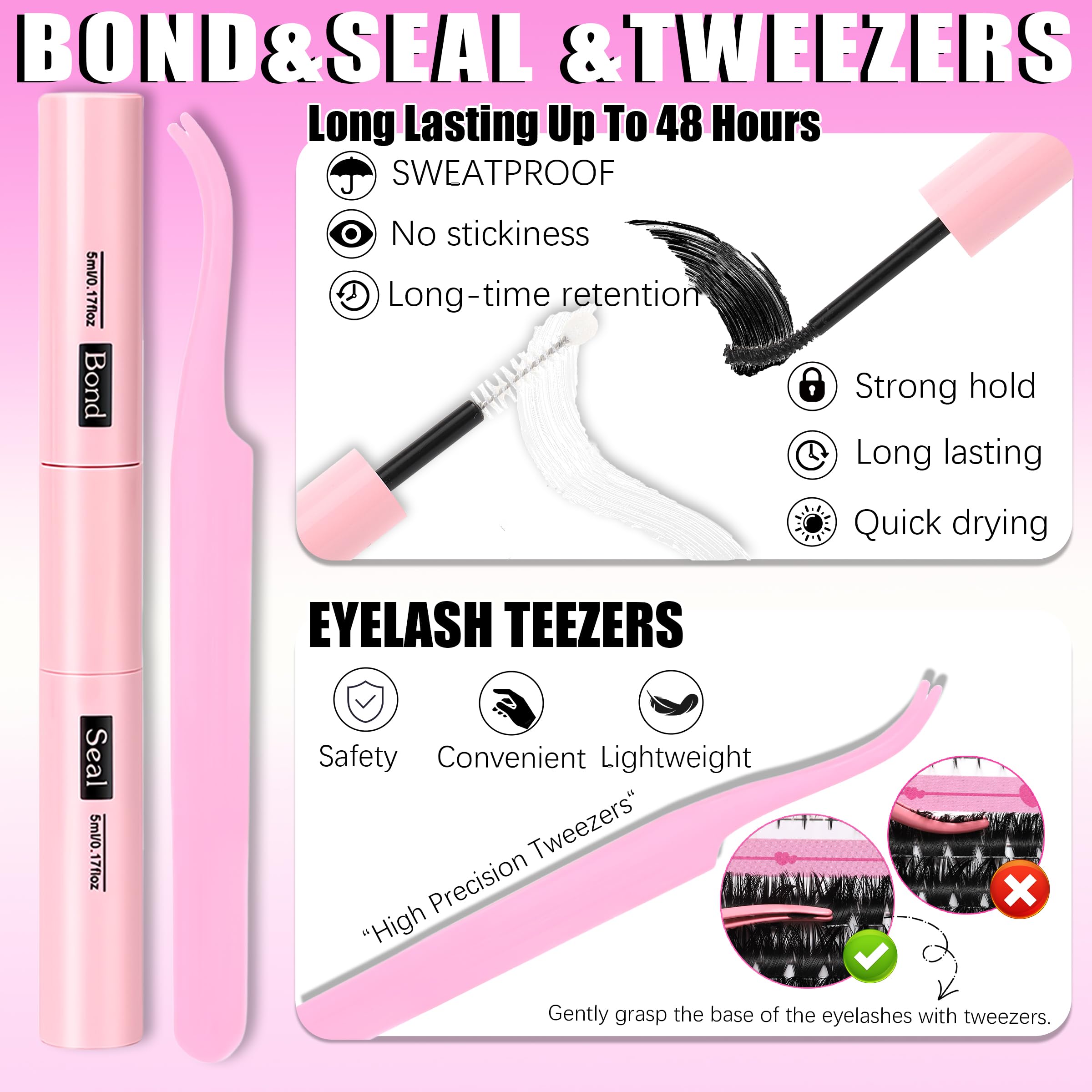 YIDUO Lash Clusters Kit 200D+300D+Spikes+Bottom Cluster Lashes Extensions Kit with Lash Bond and Seal |Tweezers |Removers |Eyebrow Brush (200D+300D-10-18MIX Thick Kit)