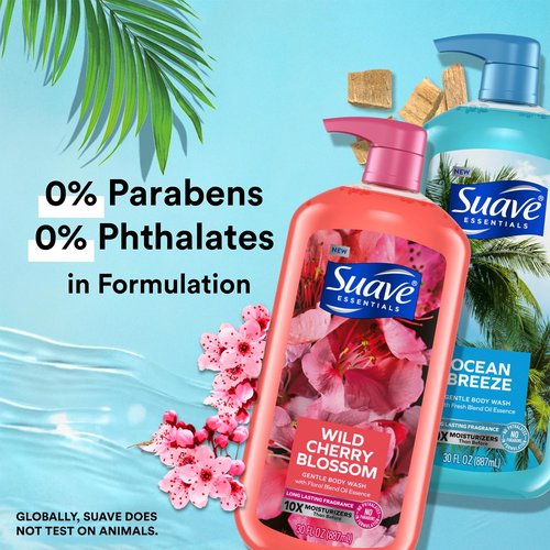 Suave Body Wash Variety Bundle – Ocean Breeze 2-Pack & Wild Cherry Blossom, Gentle & Moisturizing Body Washes with Vitamin E, 30 Oz Ea (3 Piece Set)