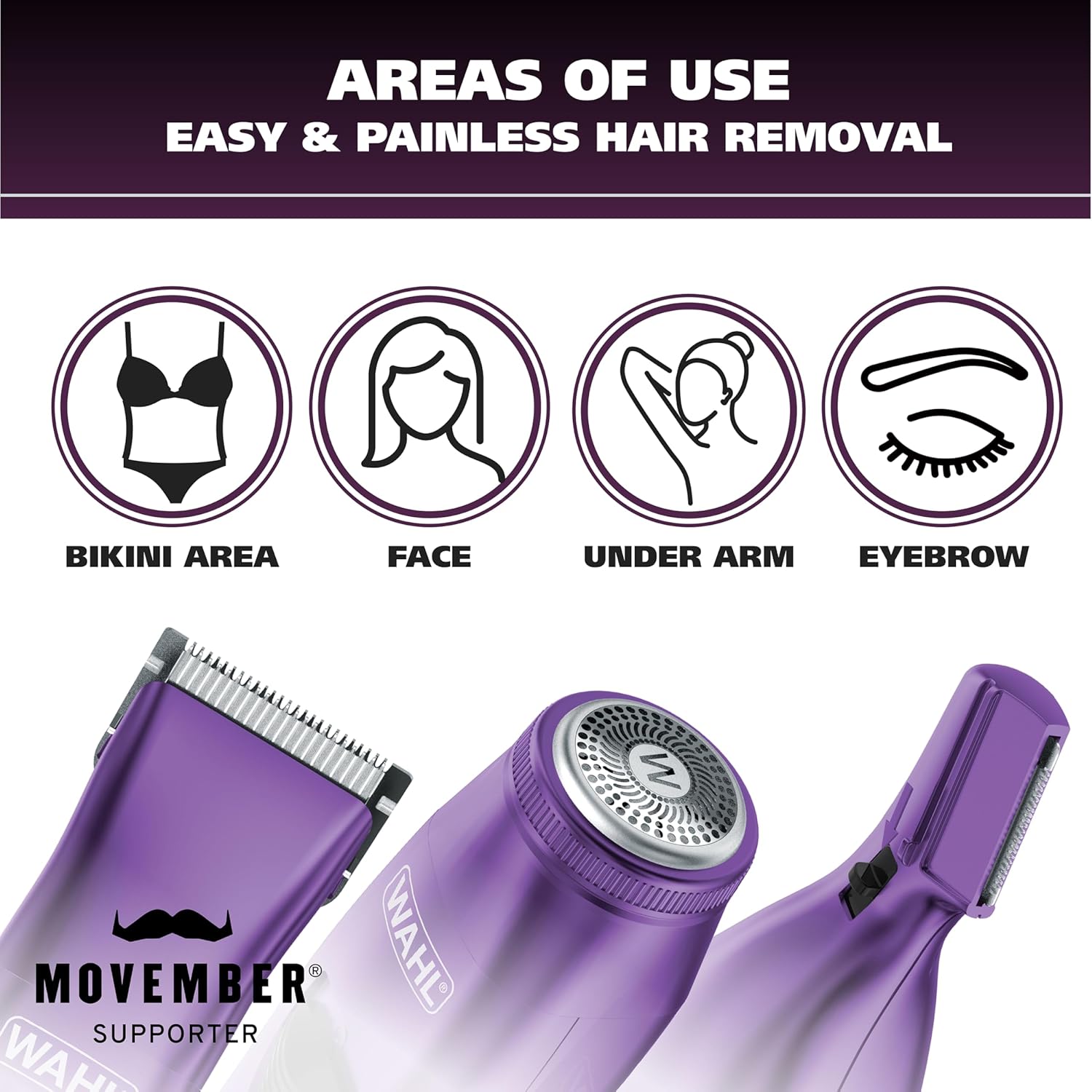 Wahl Pure Confidence Rechargeable Electric Trimmer - Smooth Shaving & Trimming for Face, Underarms, Eyebrows & Bikini Areas | Model 9865-100