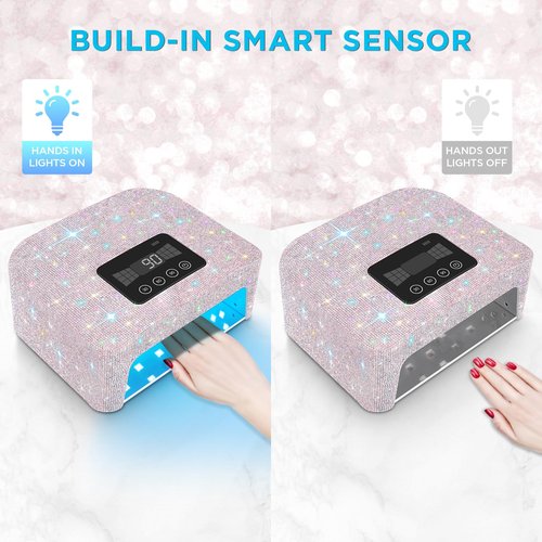 Aedavey Cordless UV Nail Lamp, Rechargeable UV Light for Gel Nails, LED Nail Lamp with 4 Timer Modes, Gel Nail UV Light Decorate with Sparkling Nail Rhinestones (Sparkly White)