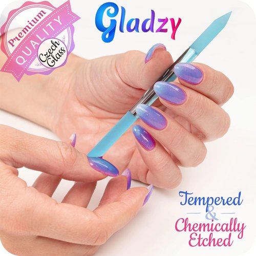 GLADZY Glass Cuticle Pusher - Professional Manicure Stick for Precision Filing & Durable Abrasive Surface