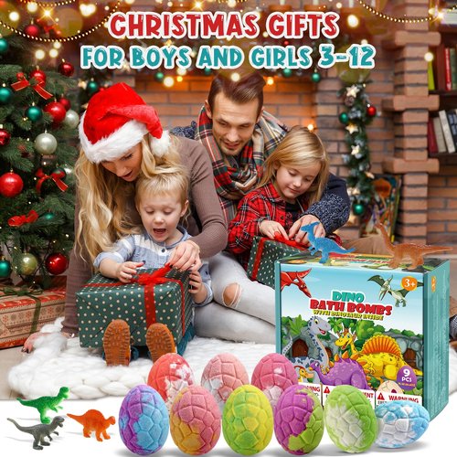 Qivatex Bath Bombs for Kids with Dinosaur Toys Inside, Valentines Day Gifts for Kids, Easter Basket Stuffers, 9 Pack Natural Organic Dinosaur Bath Bombs Bubble Bath Gift Set, Birthday Gifts for Kid