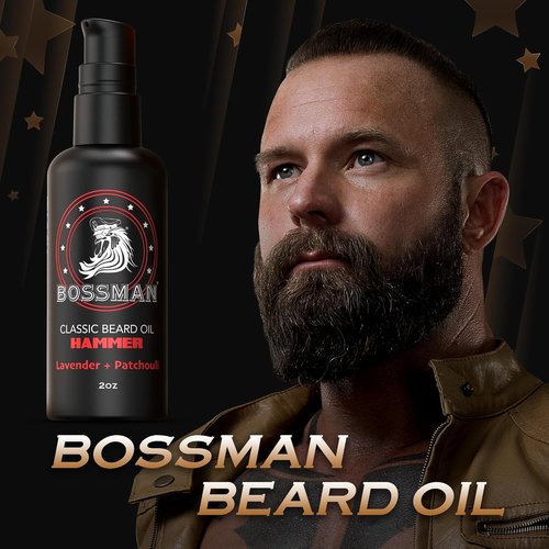 Bossman Organic Mustache & Beard Oil - Natural Moisturizer with Jojoba, Argan & Avocado Oils | 2 oz, Hammer Scent